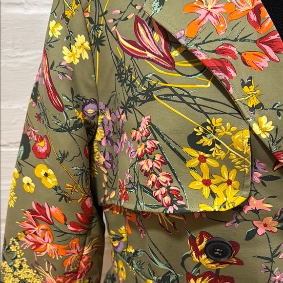 Rino & Pelle - Army Green with Bright Floral Trench Coat with Wrap Front - Picture 3 of 10